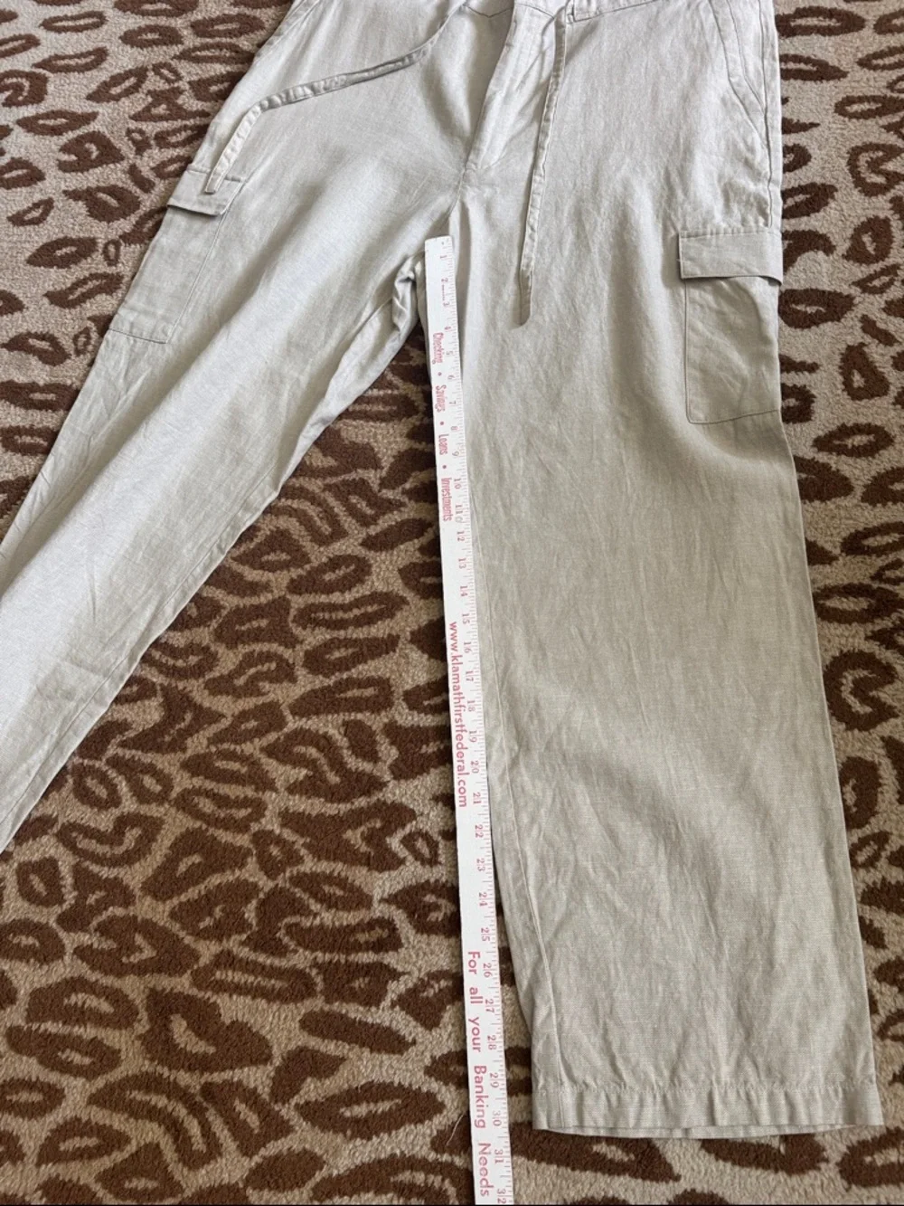 Claiborne Tan Linen blend Cargo Pants Womens XL Lagenlook Safari wide leg Beach